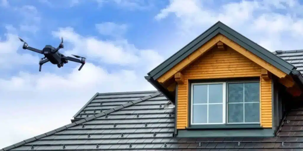 Drone inspecting a roof